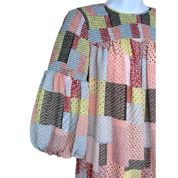 Cinq A Sept Smocked Patchwork Rika Swing Dress Whimsey Babydoll 00 XS X-Small - Picture 5 of 10